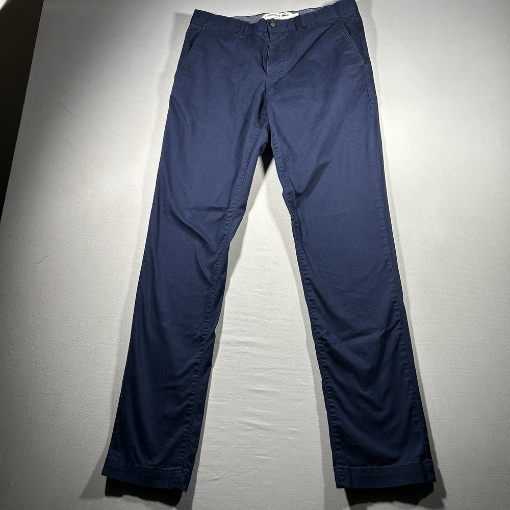 Mens Lacoste Slim Fit Chino Pants Blue Stretch Preppy Golf Designer Soft 33x34